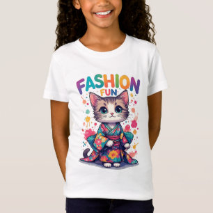 Camiseta Gato Fofo de Quimono Floral Celebra a Moda