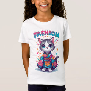 Camiseta Gato Fofo de Quimono Floral Celebra a Moda