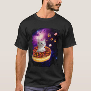Camiseta Gato Fofo Dentro de Donut no Espaço Meninos Menina
