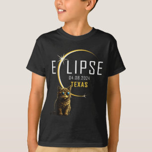 Camiseta Gato Fofo do Eclipse Solar Total do Texas