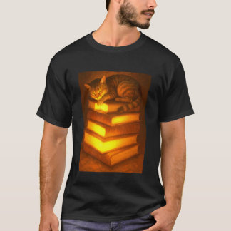 Camiseta Gato Fofo Dormindo Apoiado Em Pilha De Livros
