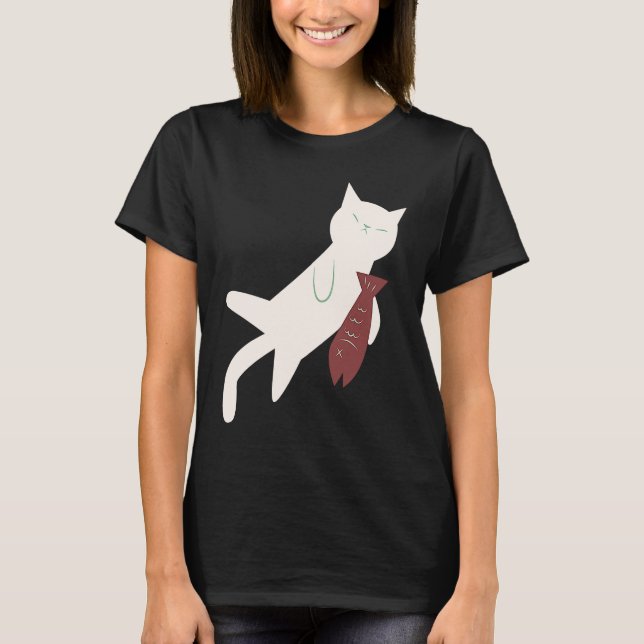 Camiseta Gato Fofo Dormindo E Peixe (Frente)