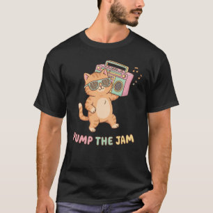 Camiseta Gato Fofo dos Anos 90 Retro Boombox Pump The Jam