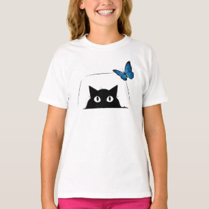 Camiseta Gato Fofo e Borboleta Azul