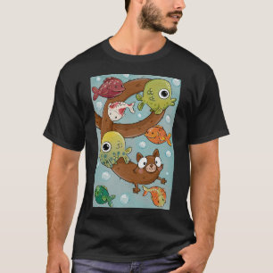 Camiseta Gato Fofo e Elástico Nadando Com Peixes