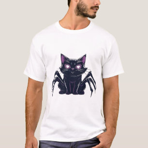 Camiseta Gato Fofo e Sinistro  Pernas de Aranha e Olhos de 