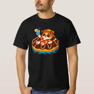 Camiseta Gato Fofo em Donut de Chocolate Flutuante | Verão