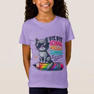 Camiseta Gato Fofo em Ilustração de Lápis Celebrando o Verã