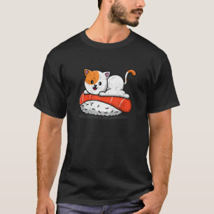 Camiseta Gato Fofo Em Salmão De Sushi Comida Japonesa Fãs D