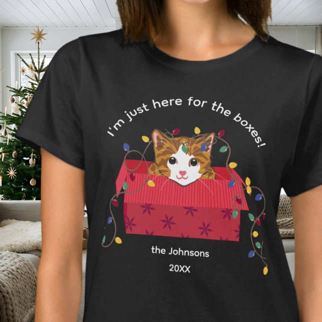 Camiseta Gato Fofo em uma Caixa Aqui pelas Caixas Natal (Criador carregado)