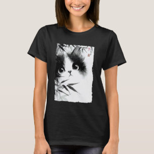 Camiseta Gato Fofo Espiando Através do Bambu Arte Japonesa