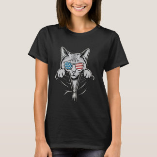 Camiseta Gato Fofo Espiando Fora Zipper Óculos de Sol Bande