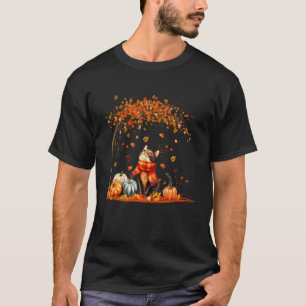 Camiseta Gato Fofo Folha Outono Outono para Amantes de Gato