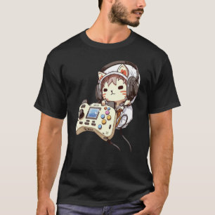 Camiseta Gato fofo Headset de jogos engraçado controle Kit