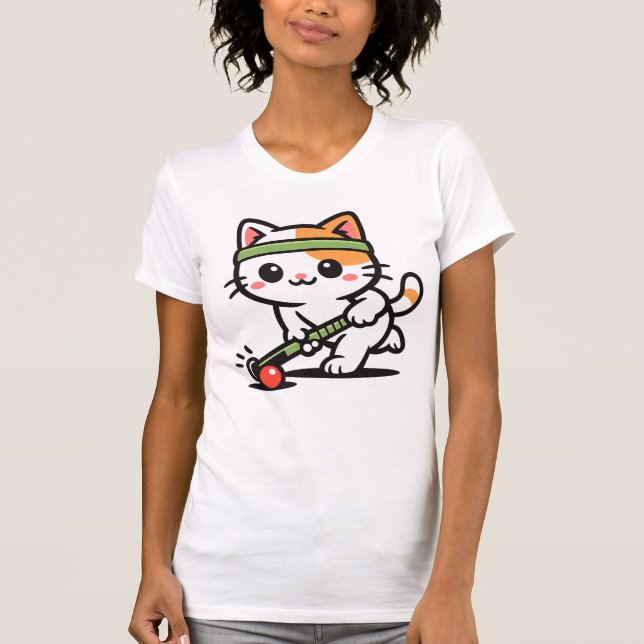 Camiseta Gato Fofo Jogando Hóquei de Campo (Frente)