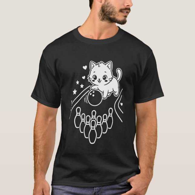 Camiseta Gato Fofo Kawaii de Boliche Manga Longa (Frente)