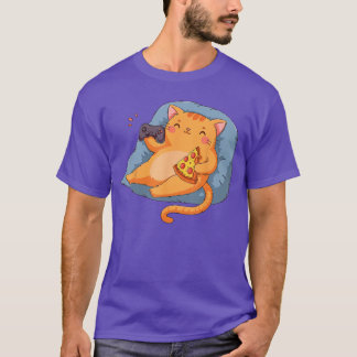 Camiseta Gato Fofo Kitty Jogador de Jogos Piada de Pizza Co