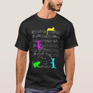 Camiseta Gato Fofo Kitty Notas Musicais Coloridas Clave de