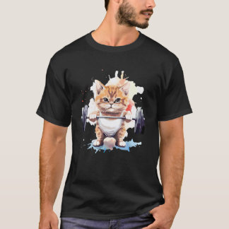 Camiseta Gato Fofo Levantando Peso Academia Treino Amante d