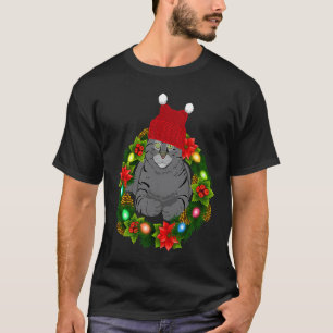 Camiseta Gato Fofo Mamãe Papai Luzes de Grinalda de Férias
