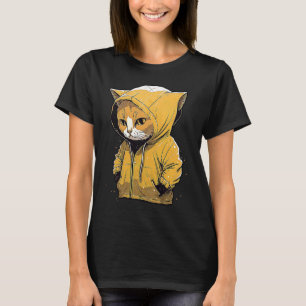Camiseta Gato Fofo Na Chuva Gatinho Vestindo Capuz Amarelo