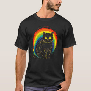 Camiseta gato fofo na frente do arco-íris gatos dono de ga