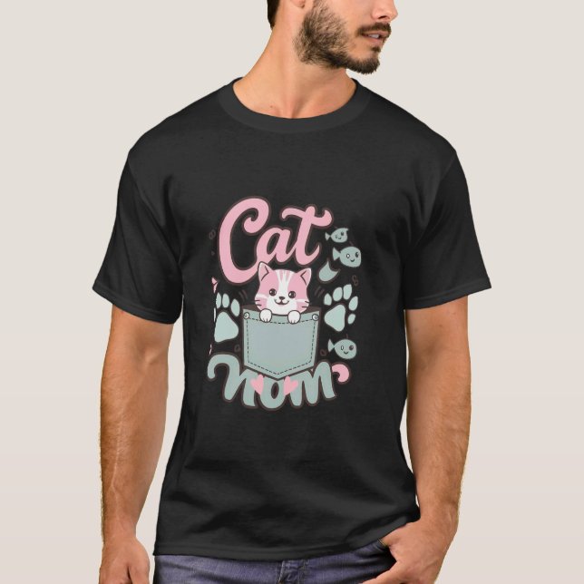 Camiseta Gato Fofo no Bolso com Peixe (Frente)