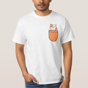 Camiseta Gato Fofo no Bolso Laranja