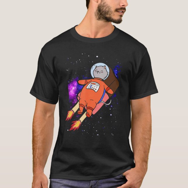 Camiseta Gato Fofo No Espaço Andando De Picolé (Frente)