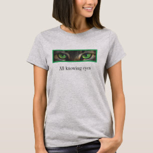 Camiseta Gato fofo onisciente olhos verdes