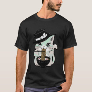 Camiseta Gato Fofo Pastel Goth Comendo Macarrão Sob a Lua