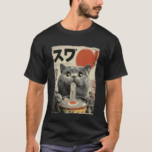 Camiseta Gato Fofo Ramen Estética Japonesa Ukiyo-e Fuji Ani