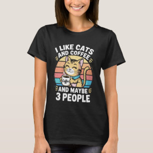 Camiseta Gato Fofo Retro Bebendo Café Eu Gosto de Gatos & T