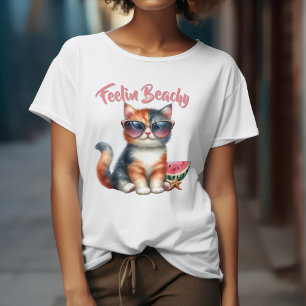 Camiseta Gato Fofo Sentindo-se Praiano