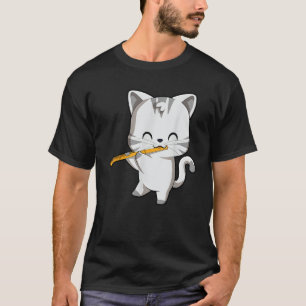 Camiseta Gato fofo tocando flauta Homens Mulheres Crianças
