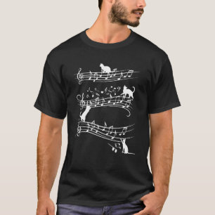 Camiseta Gato Fofo Tocando Música Notas Musicais Piano