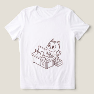 Camiseta Gato Fofo Trabalhando em Laptop - Remoto 