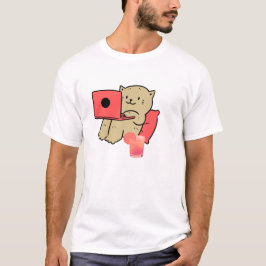 Camiseta “Gato Fofo Trabalhando no Laptop com Suco”