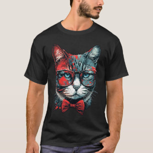 Camiseta Gato fofo vestindo gravata borboleta e óculos de s