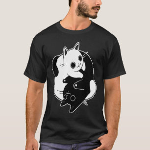 Camiseta Gato fofo yin yang amor preto e branco