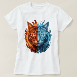 Camiseta Gato Fogo e Gelo – Rosto de Gato Elemental Dividid