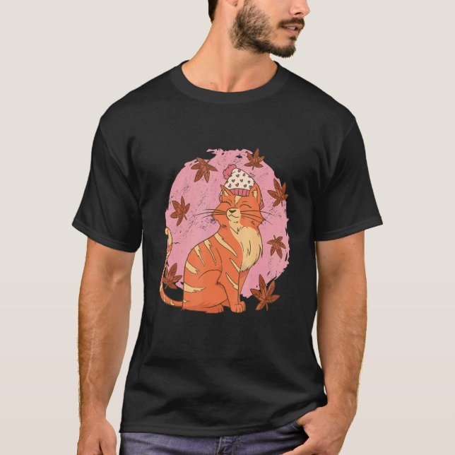 Camiseta Gato folhas de outono (Frente)