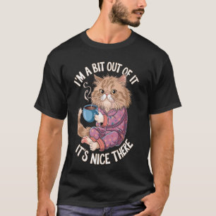 Camiseta Gato Fora de Si com Roupas de Cama de Café Citação
