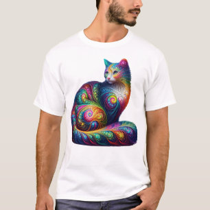 Camiseta Gato Fractal - Arte Felina Psicodélica