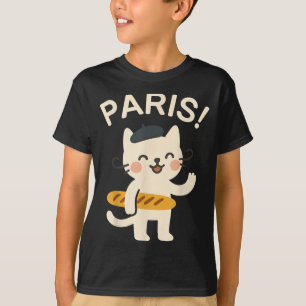 Camiseta Gato Francês Com Baguete Gato Fofo Paris Animais E