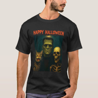 Camiseta Gato Frankenstein Esqueleto Divertido Halloween Tr