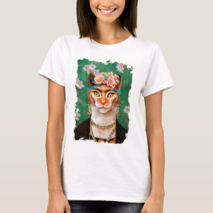 Camiseta gato Frida com flores