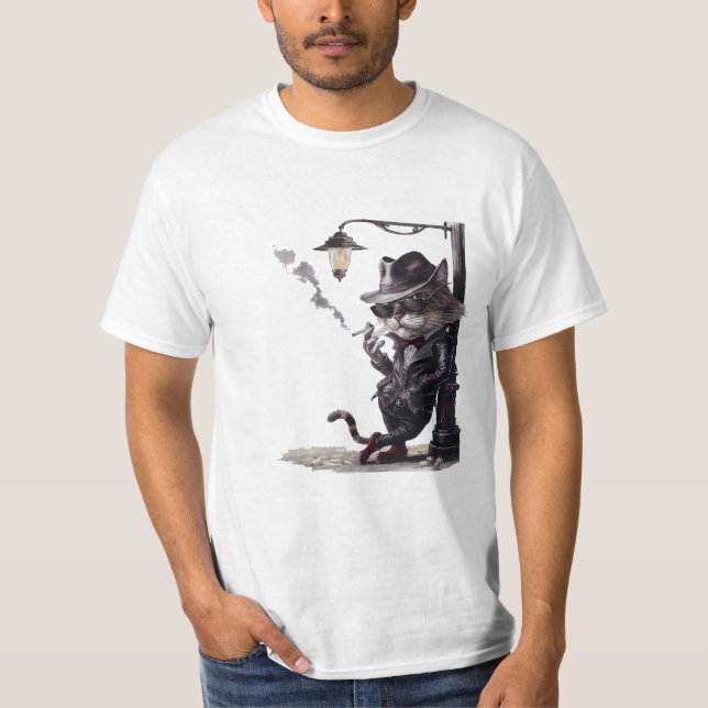 camiseta Gato fumador estilo noir (Frente)