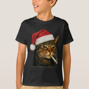 Camiseta Gato Fumando Cigarro Natal Chapéu de Papai Noel Ga