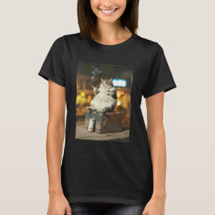 Camiseta Gato Fumante com Cerveja e Desenho de Humor de Cig
